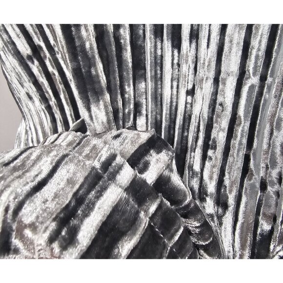 Shiny Pleated Dress Regency Core Party Glam Velvet Gray Origami by Vivien M - Picture 11 of 16